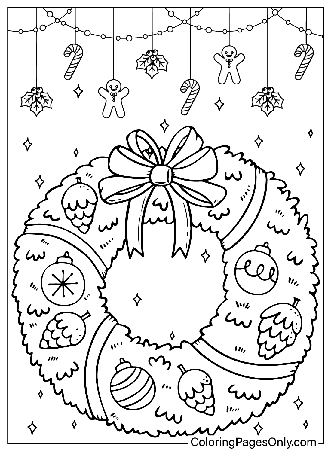 Página para colorear de corona de Navidad gratuita de Corona de Navidad
