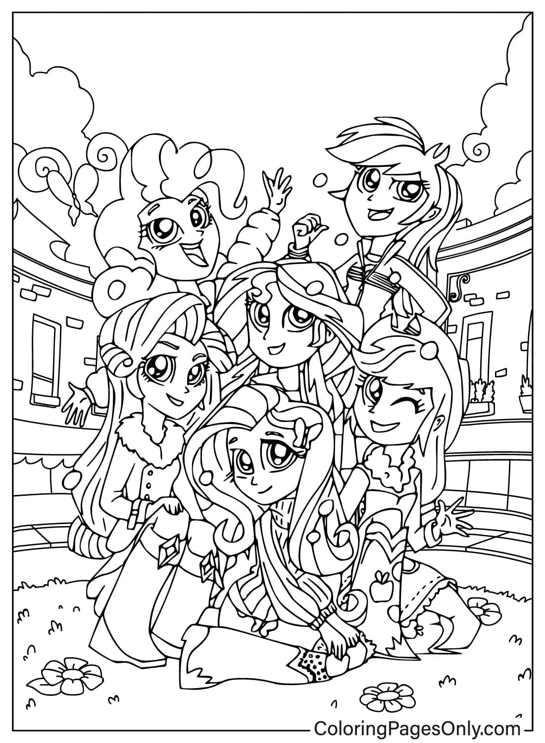 Página para colorir grátis para meninas de Equestria