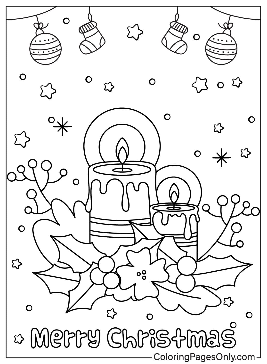 Página para colorir de velas de Natal para impressão gratuita em velas de Natal