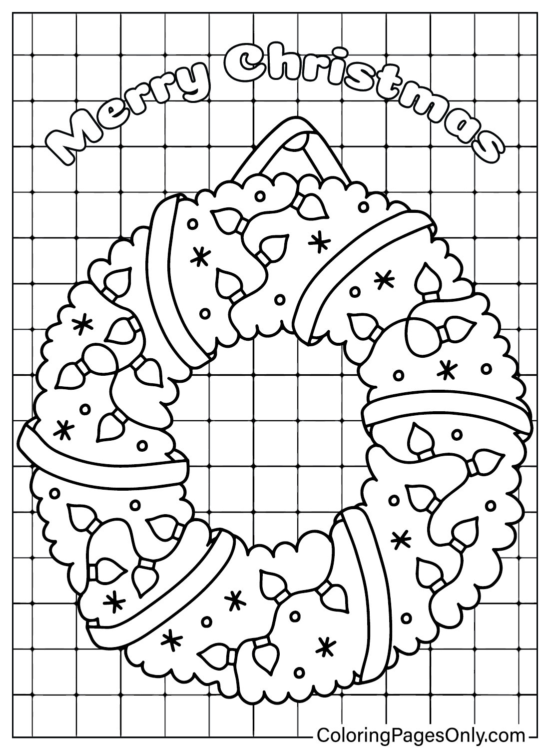 Página para colorear de corona de Navidad para imprimir gratis de Corona de Navidad