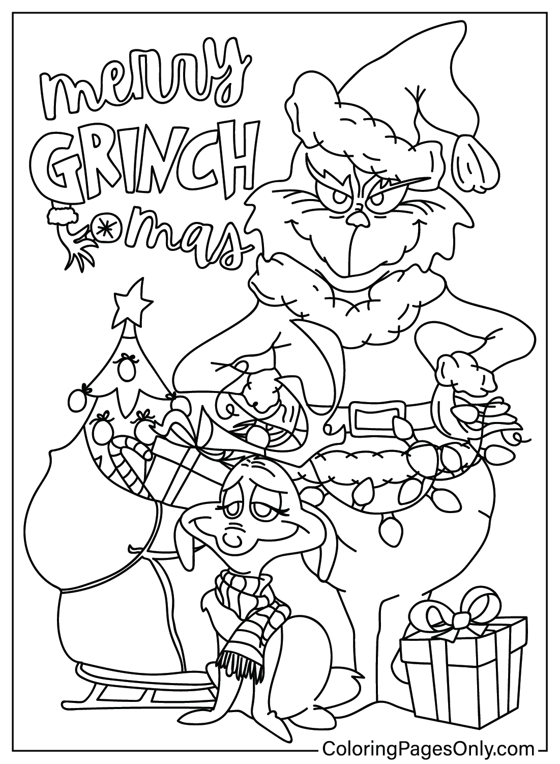 Página para colorear de Grinch para imprimir gratis de Grinch
