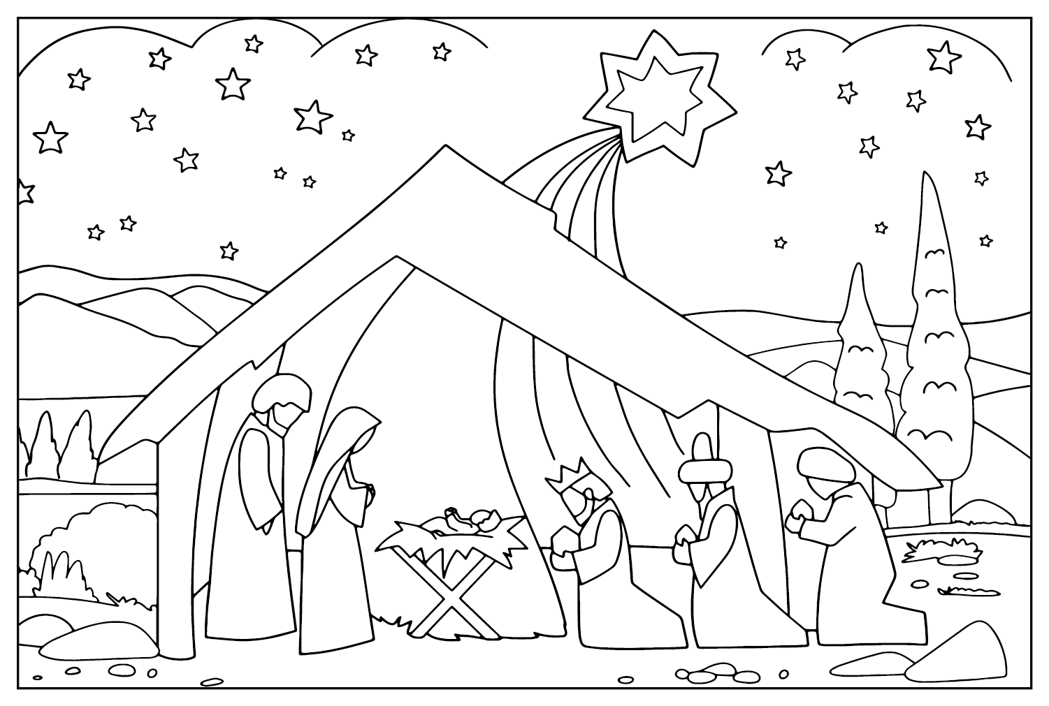 Coloriage gratuit de la Nativité à imprimer de la Nativité