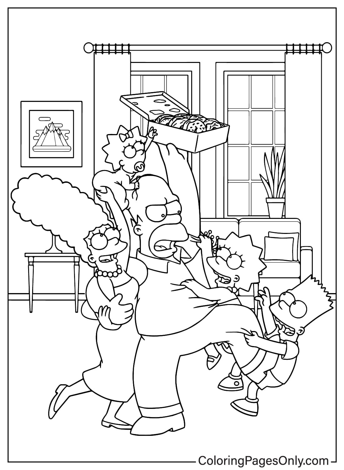 Página para colorir dos Simpsons para impressão gratuita da Simpsons