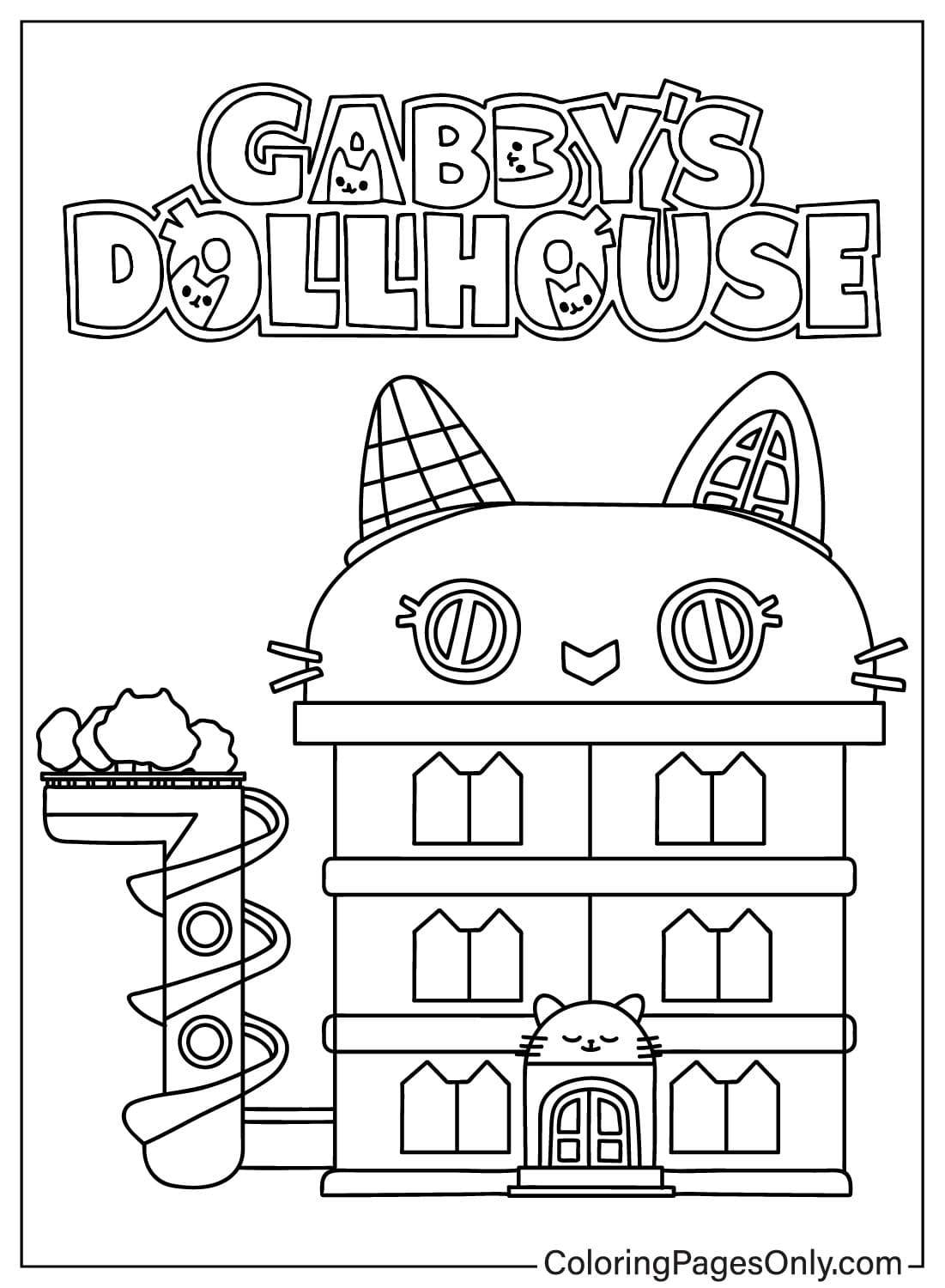 Página para colorir da casa de bonecas da Gabby grátis na casa de bonecas da Gabby