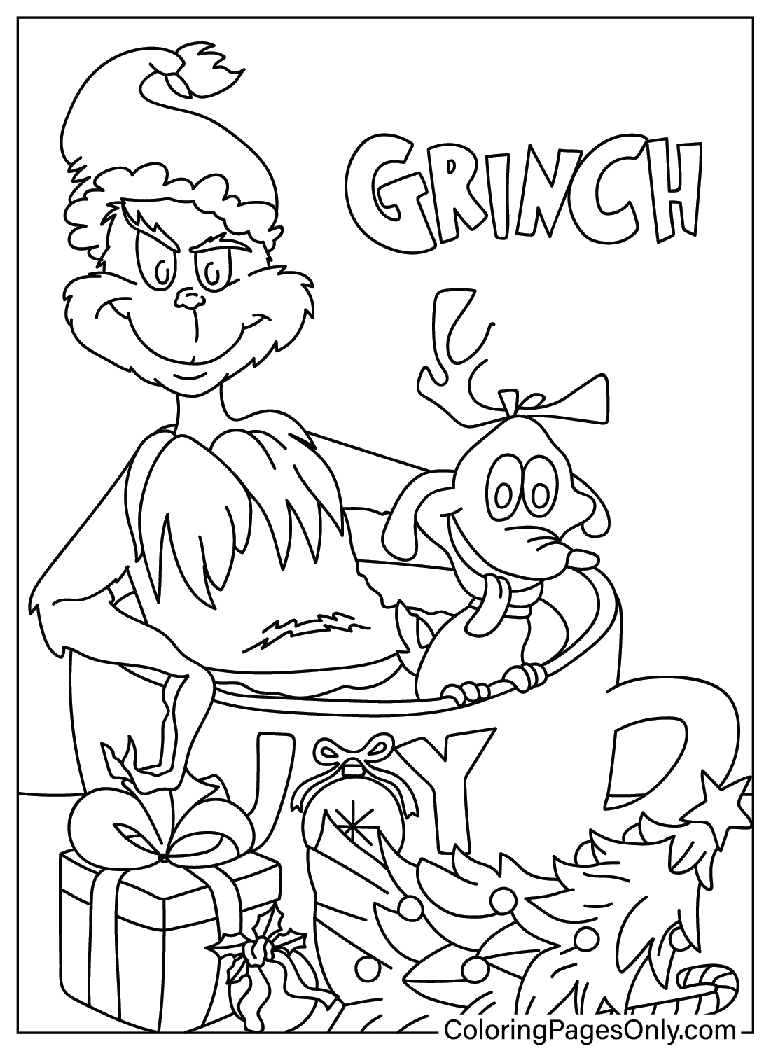 Página para colorir para impressão gratuita do Grinch da Grinch