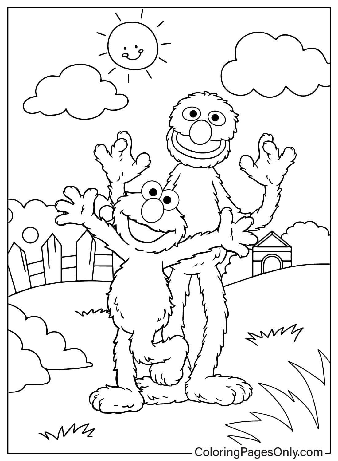 Página para colorir de Grover e Elmo de Grover