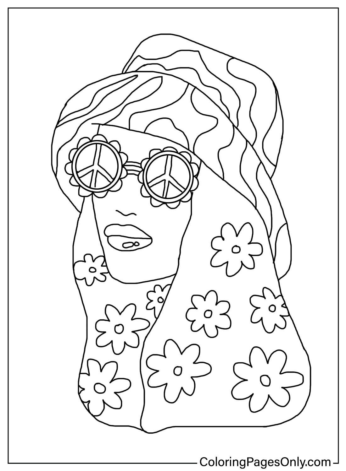 Hippie Girl Coloring Page from Hippie