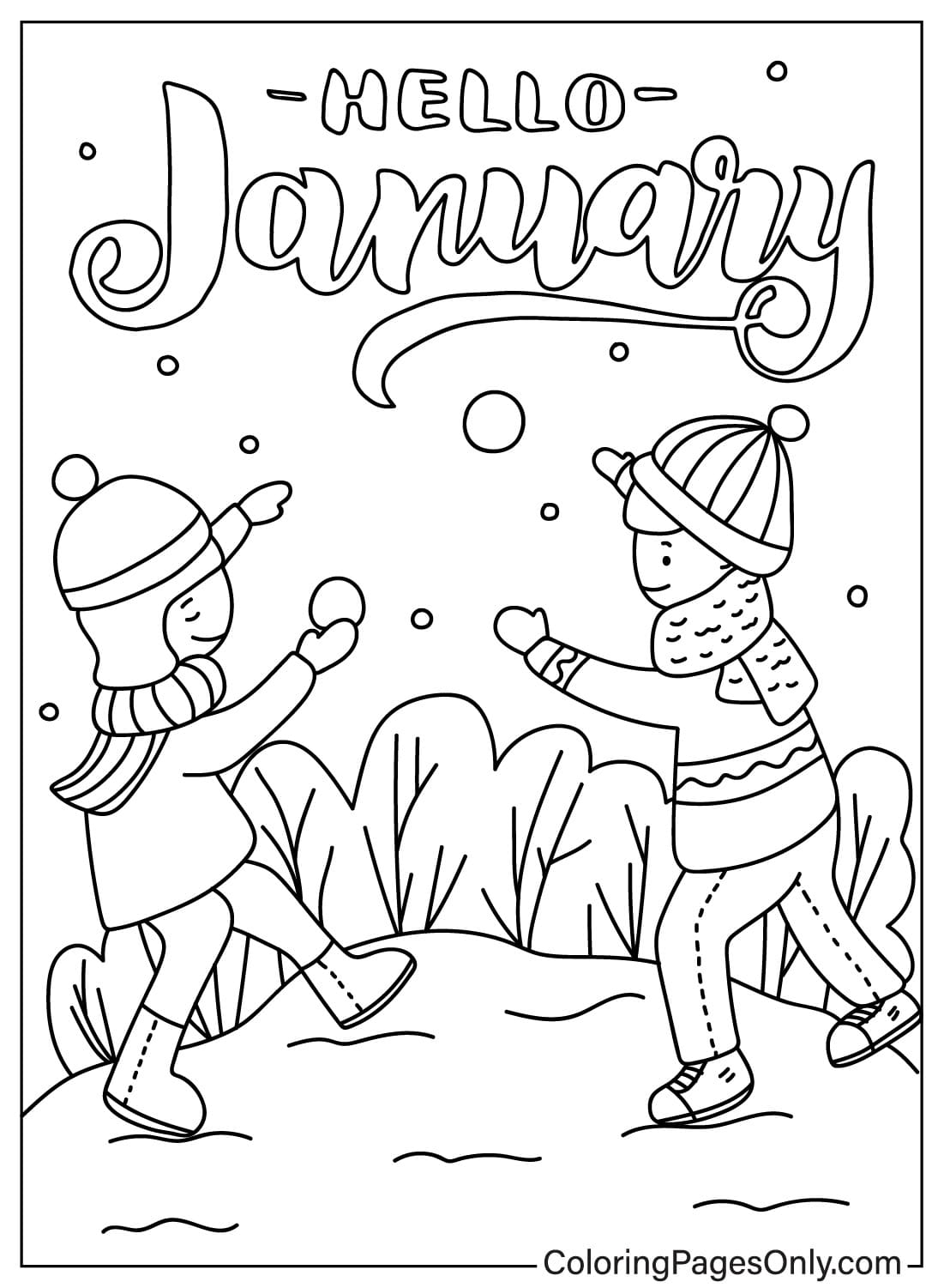 Página para colorir de janeiro grátis a partir de janeiro de 2024