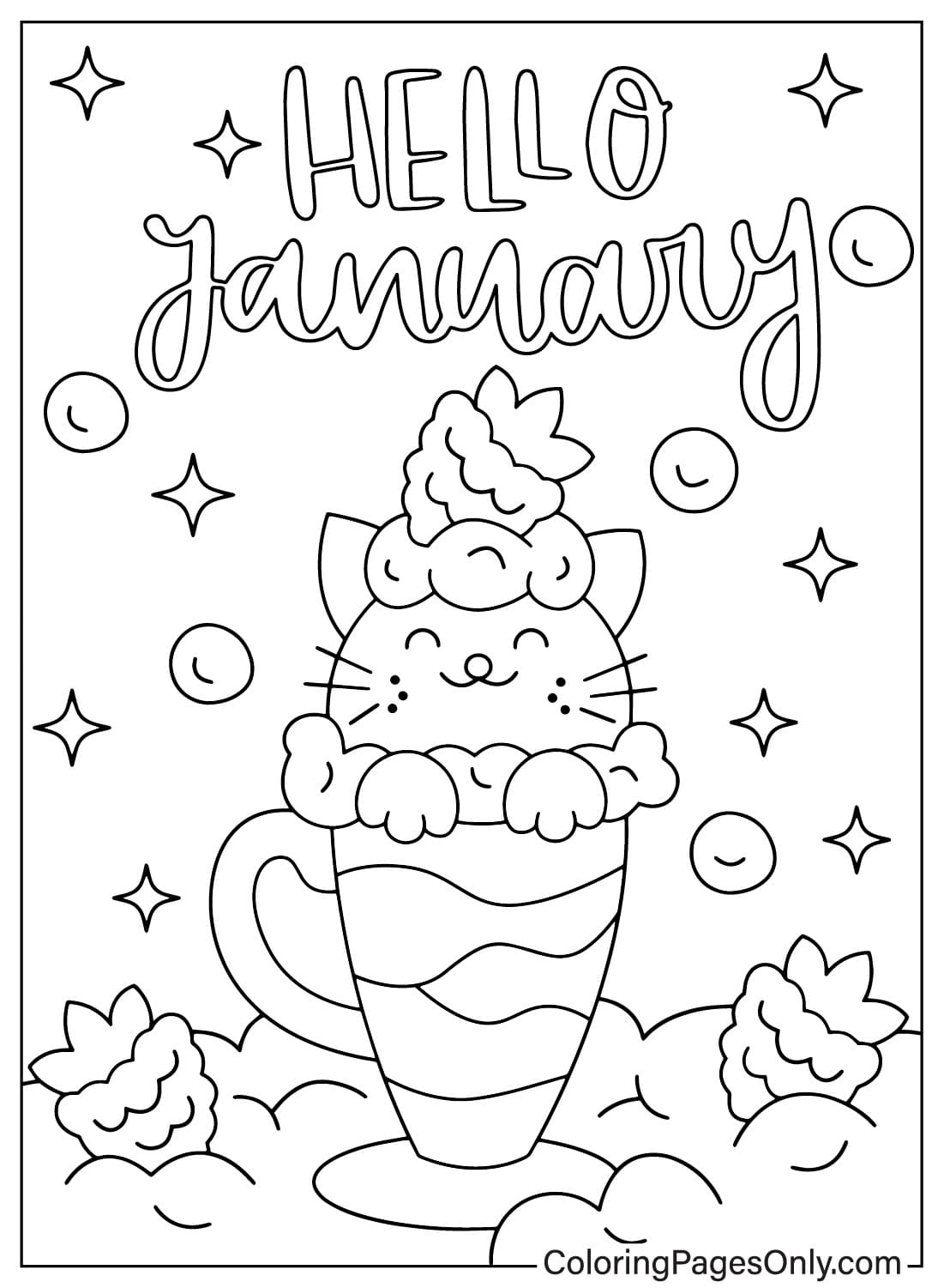 Página para colorir grátis de janeiro de janeiro de 2024