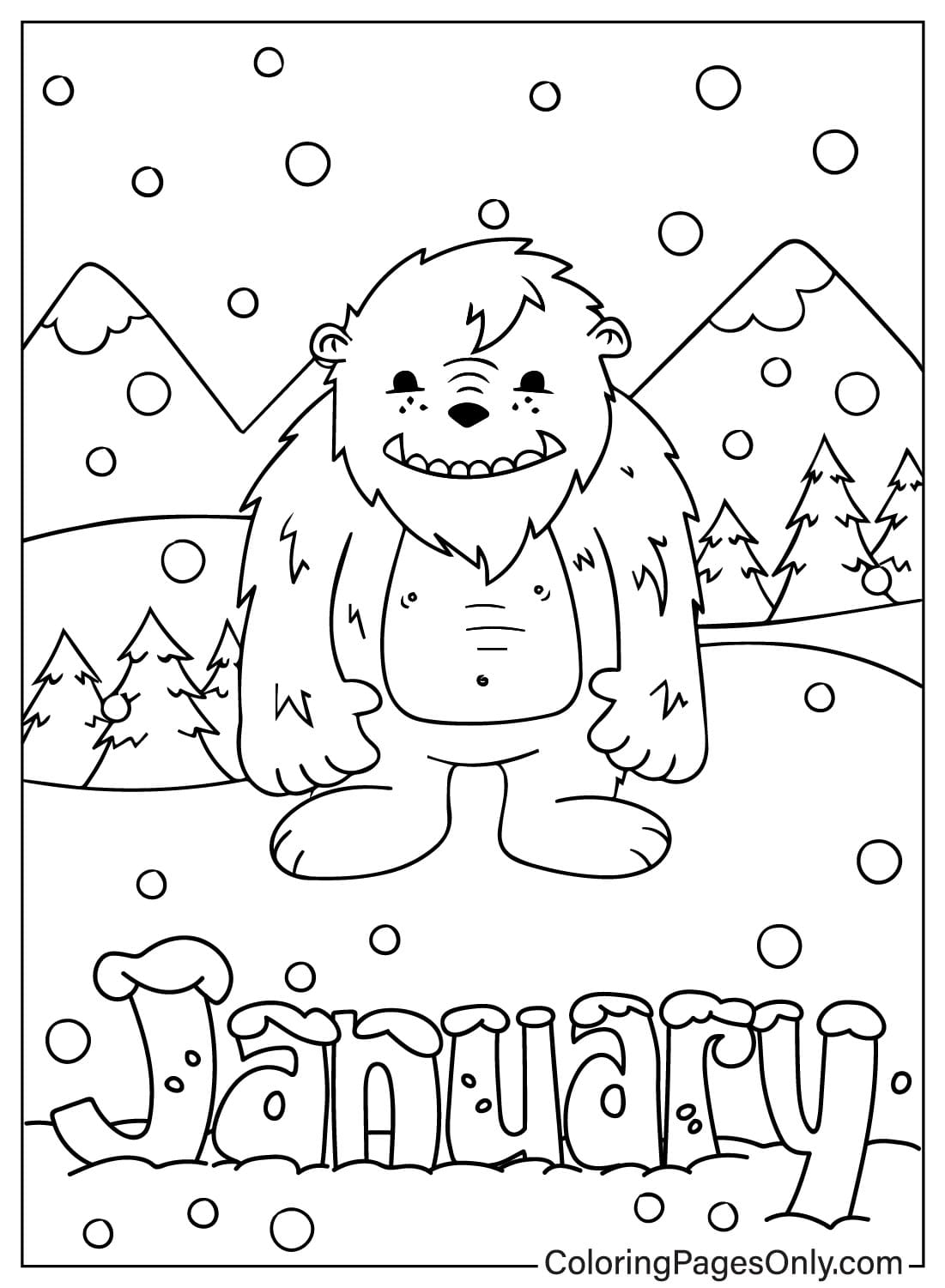 Página para colorir de imagens de janeiro de janeiro de 2024