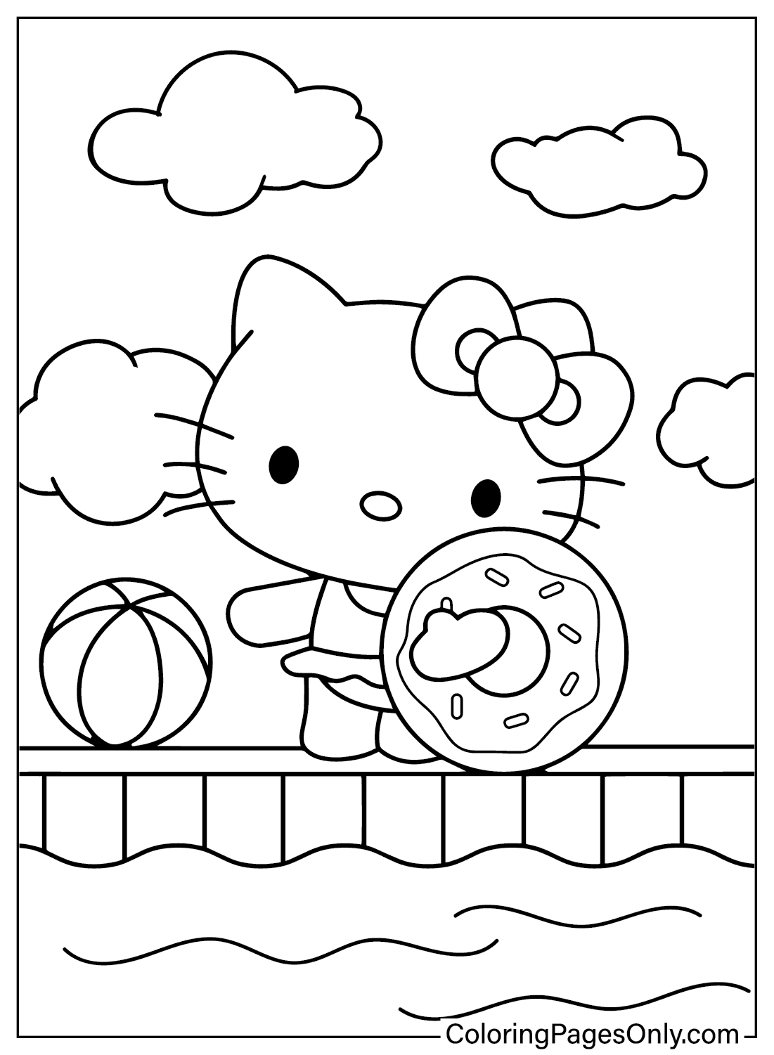 Página para colorir Kawaii Hello Kitty