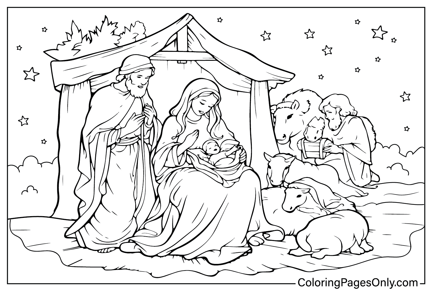 Coloriage de la Nativité imprimable à partir de la Nativité