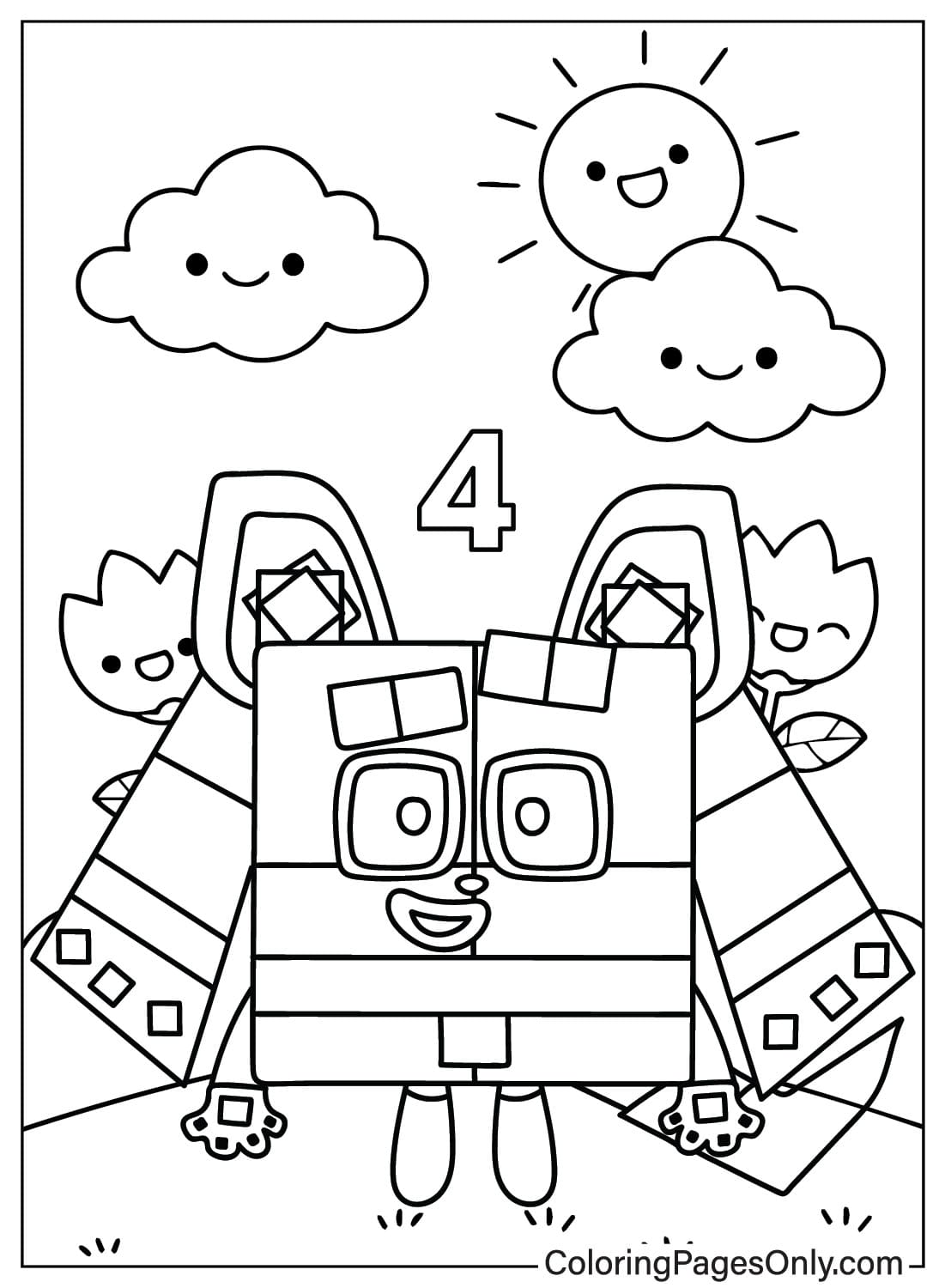 Numberblocks Four Coloring Page Coloring Page