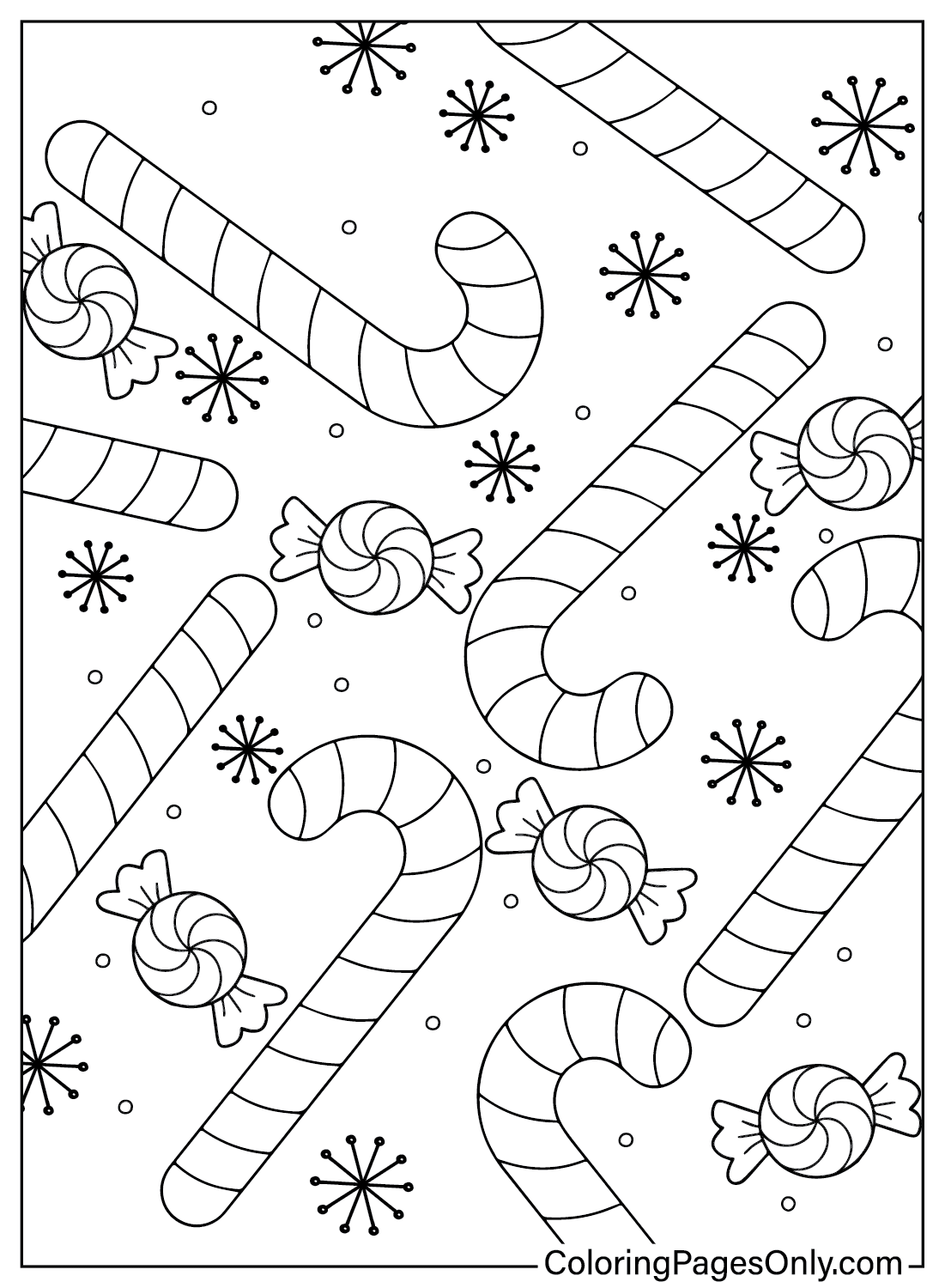 Página para colorir de bastão de doces de Natal padrão