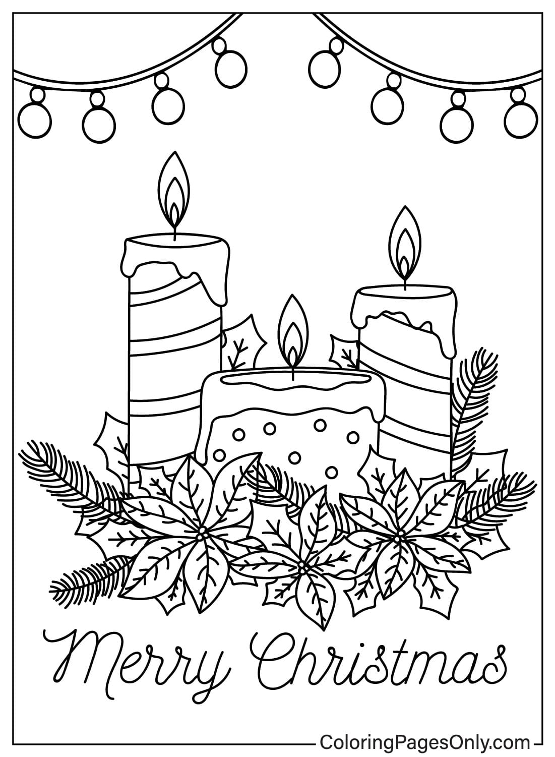 Página para colorir de velas de Natal de fotos de velas de Natal
