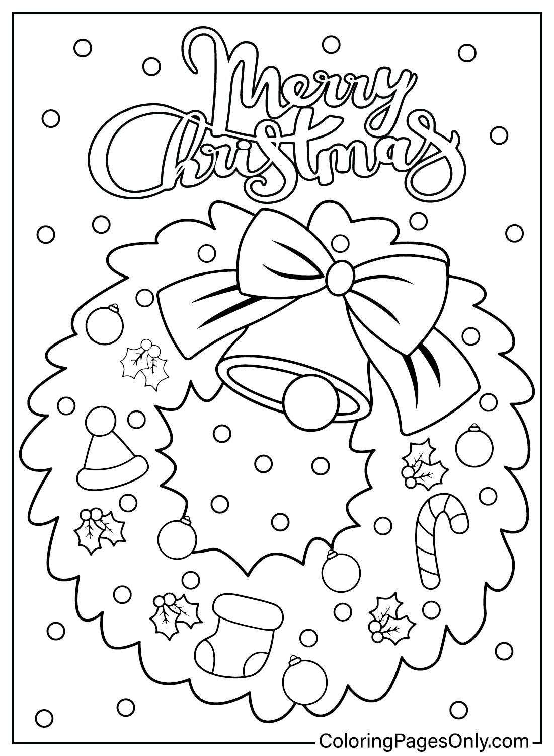 Página para colorear de corona de Navidad imprimible de Corona de Navidad