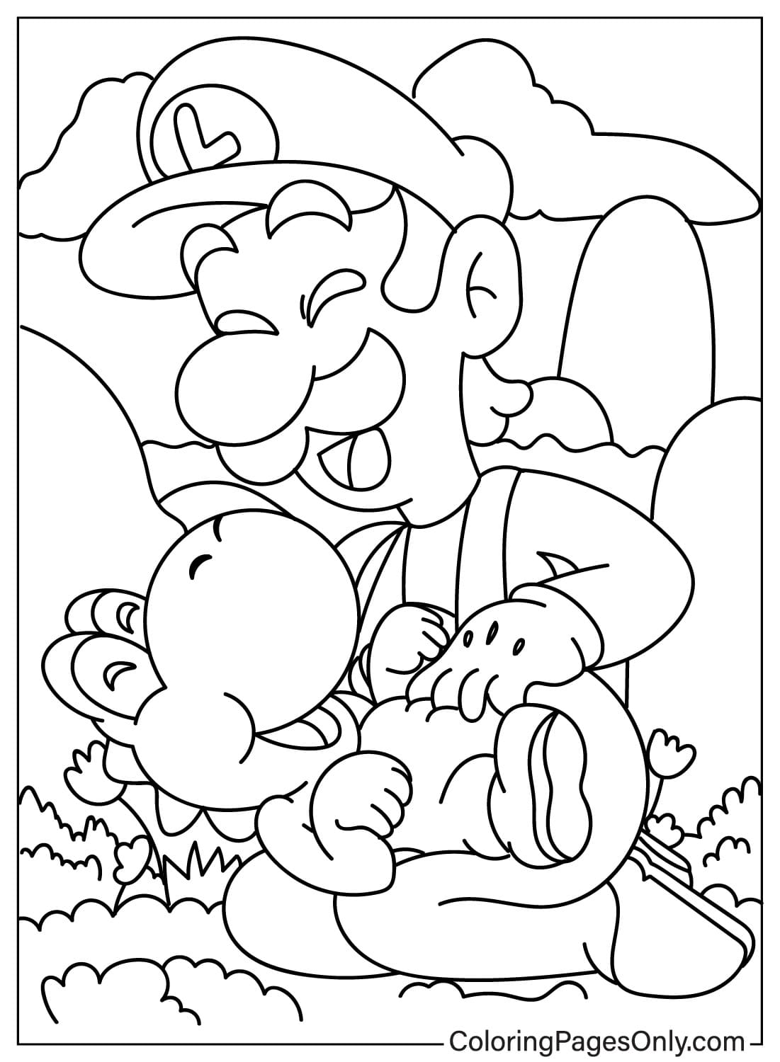 Desenho para colorir de Yoshi e Luigi