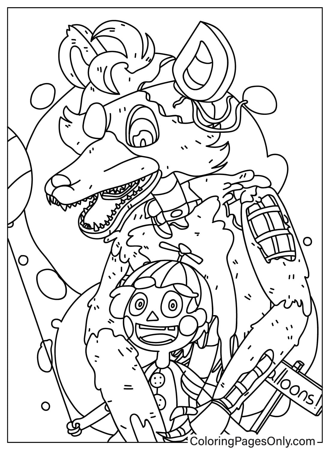 Balloon Boy and Foxy Coloring Page Free from Five Nights At Freddy's 2