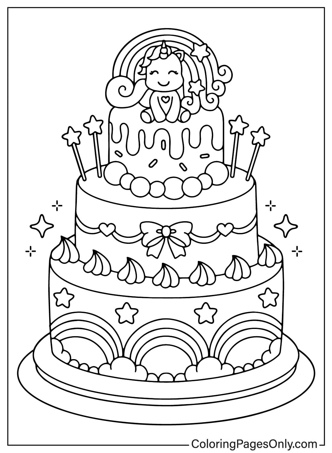 Pagina a colori della torta di compleanno dalla torta di compleanno
