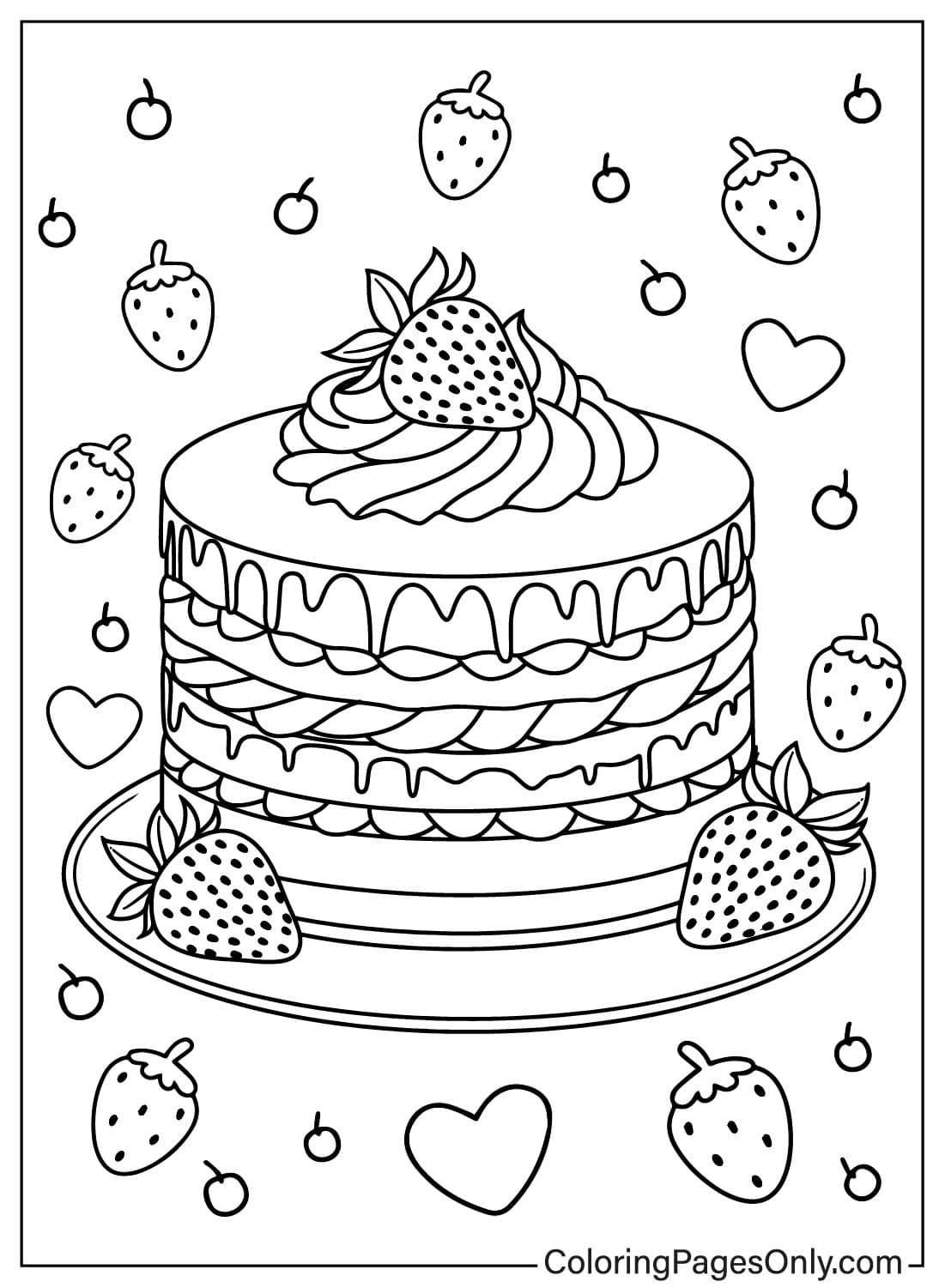 Раскраска Торт ко дню рождения, которую можно распечатать бесплатно от Birthday Cake