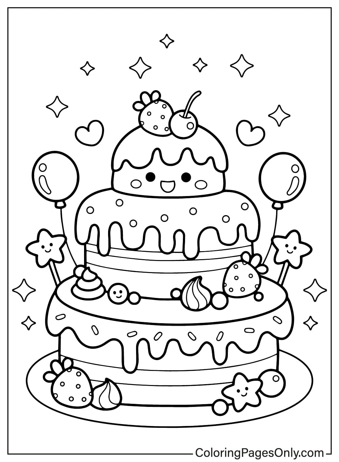 Раскраска торт ко дню рождения бесплатно от Birthday Cake
