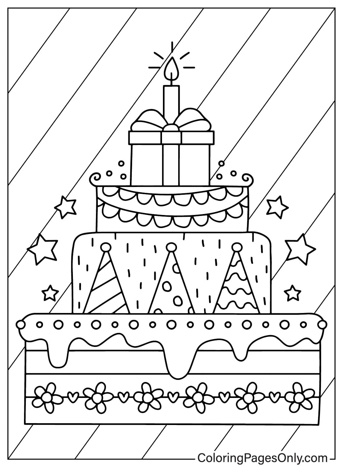 Раскраска именинного торта JPG от Birthday Cake