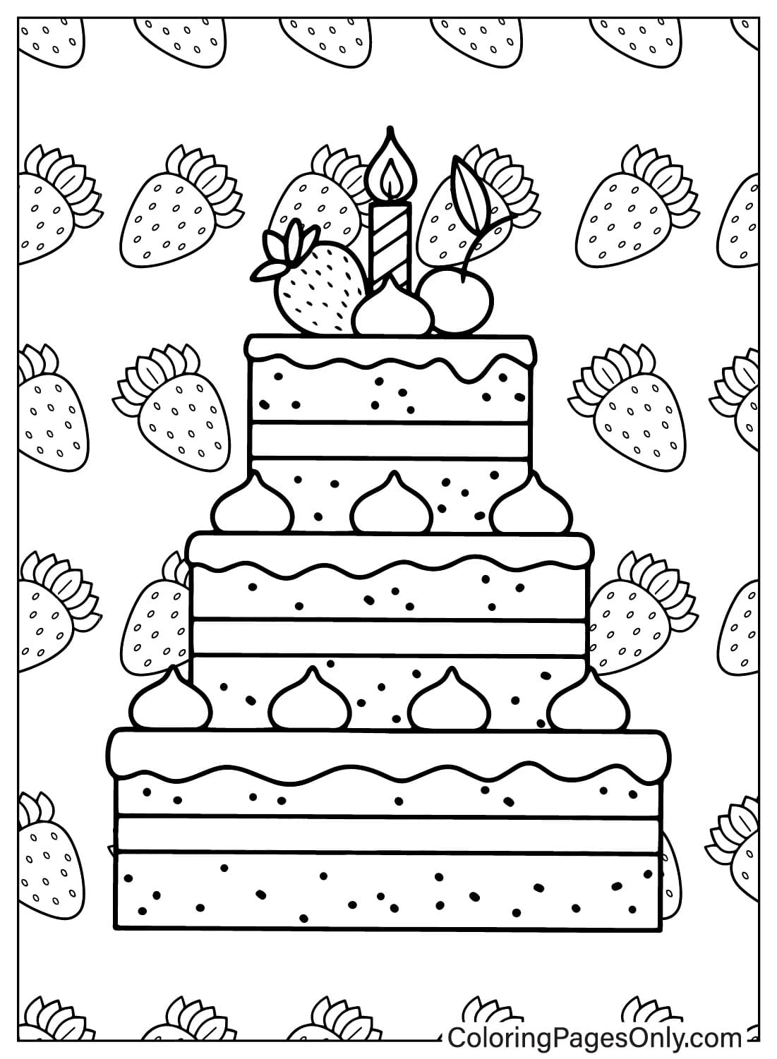 Birthday Cake Coloring Page to Print from Birthday Cake