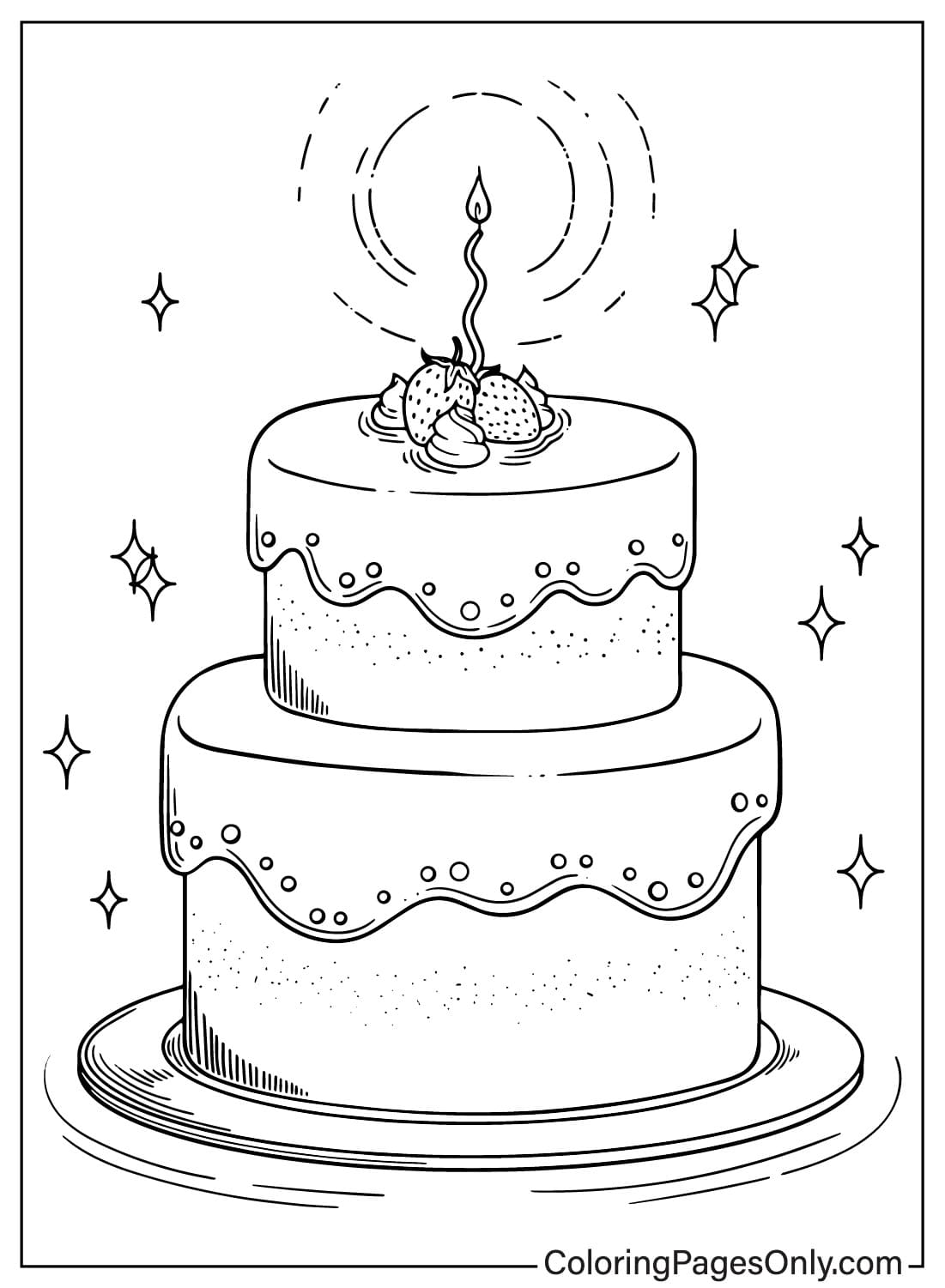 Раскраска торт ко дню рождения, которую можно распечатать из торта ко дню рождения