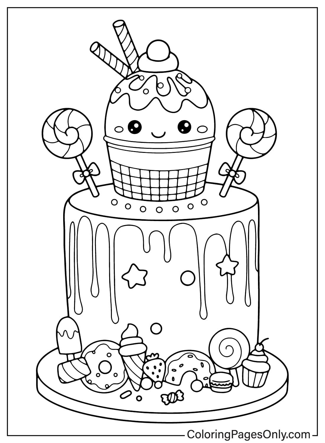 Gâteau d'anniversaire à colorier à partir d'un gâteau d'anniversaire
