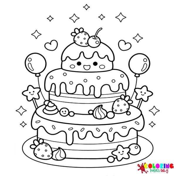 Páginas para colorir de bolo de aniversário