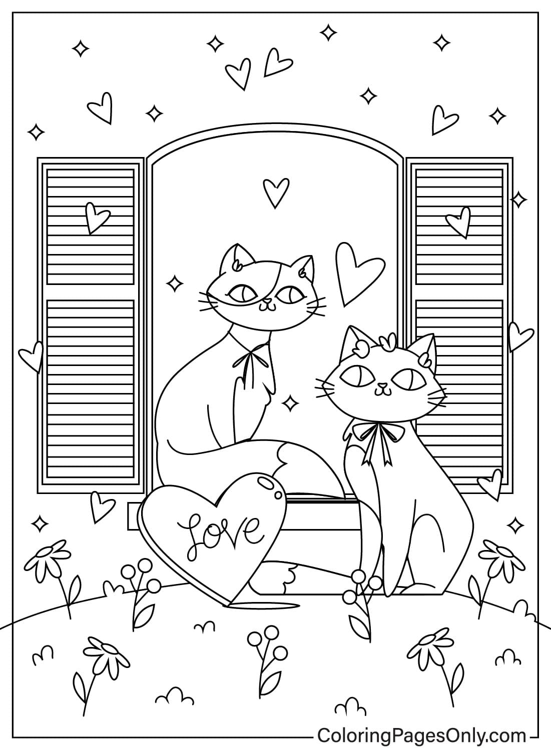 Cat Valentines Day Coloring Page