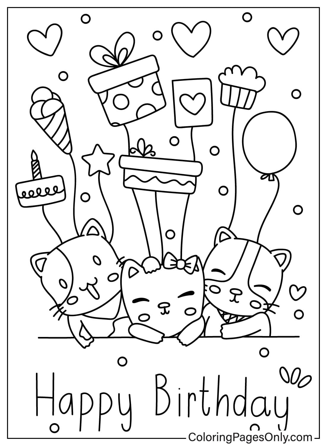 Cartão de feliz aniversário com página colorida do cartão de feliz aniversário