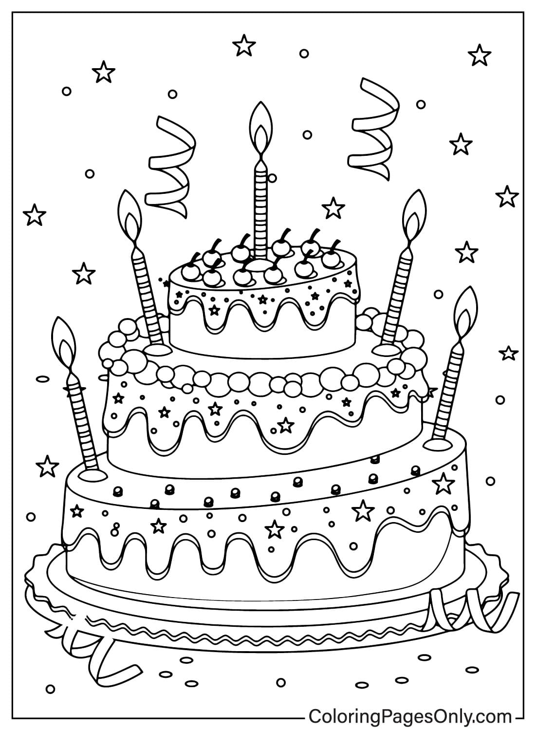 Раскраска Торт ко дню рождения из торта ко дню рождения