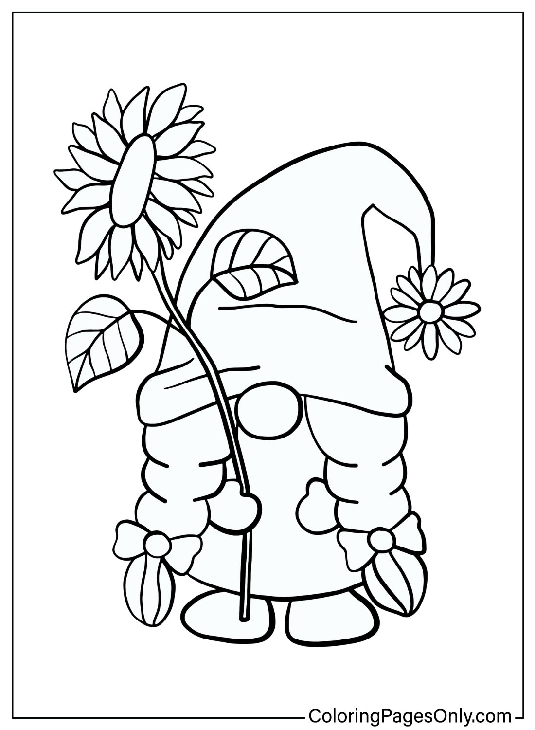 Coloring Page Sunflower with Gnome from Sunflower