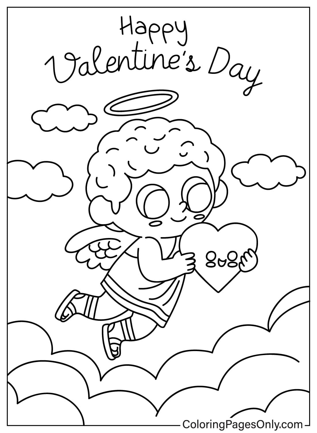 Раскраска Купидон ко Дню святого Валентина бесплатно от Дня святого Валентина