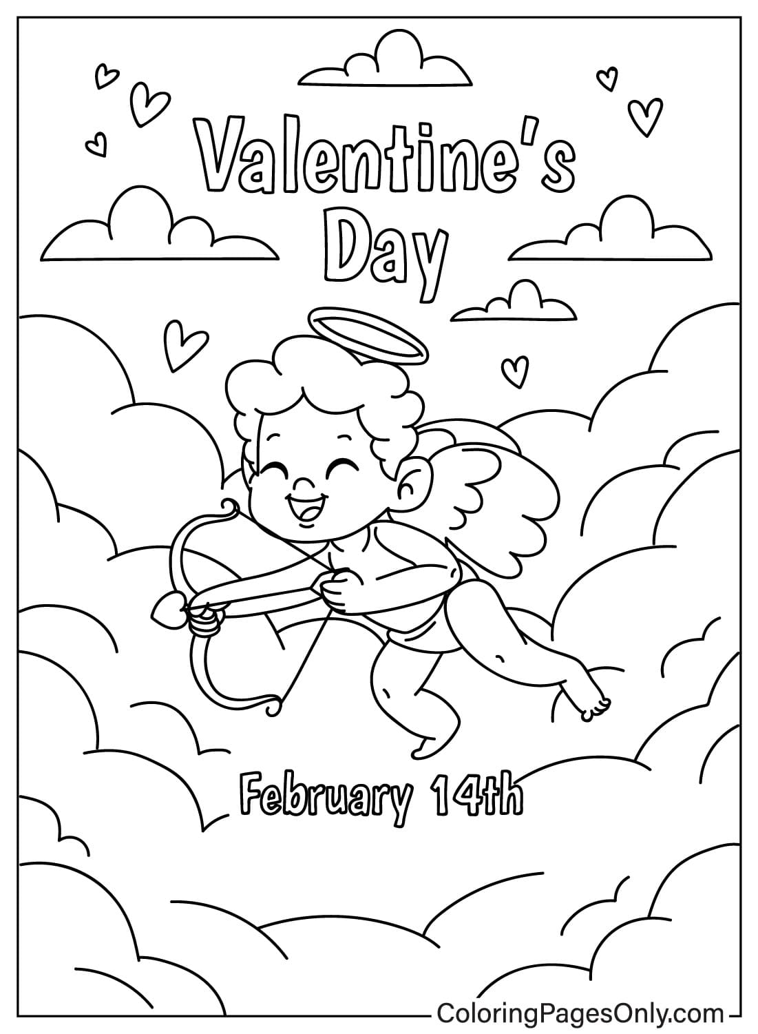 Página para colorear de Cupido Día de San Valentín de Cupido