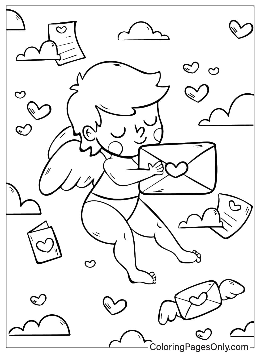 Página para colorear imprimible de Cupido de Cupido
