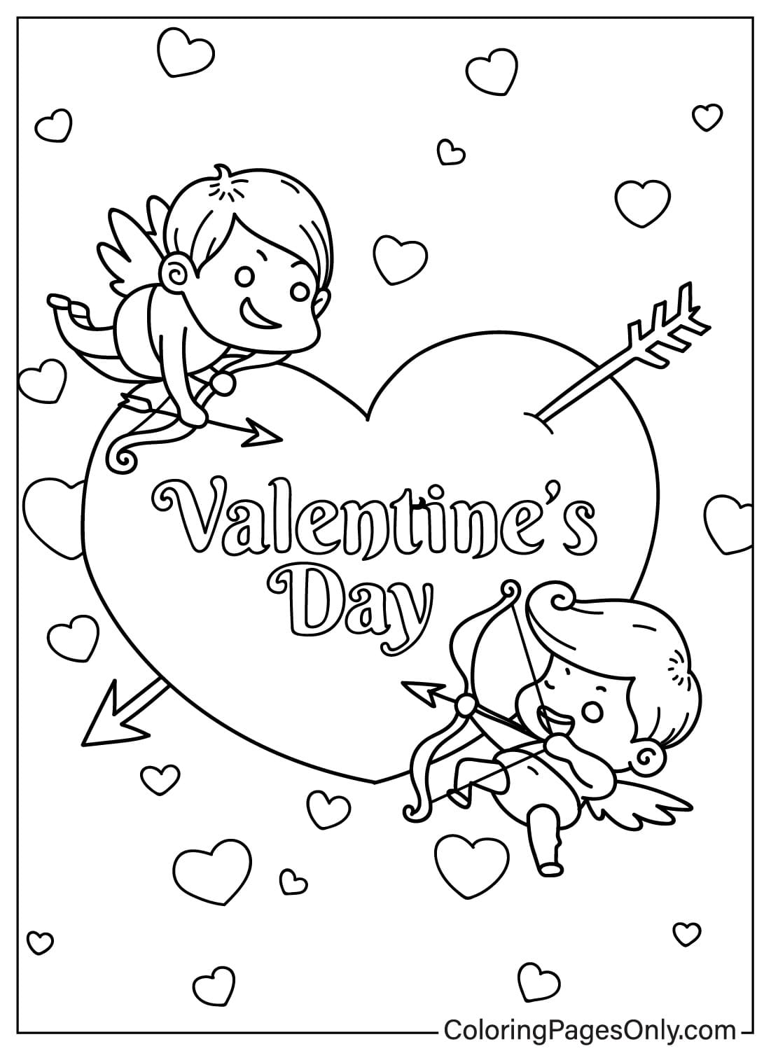 Página para colorear del Día de San Valentín de Cupido del Día de San Valentín