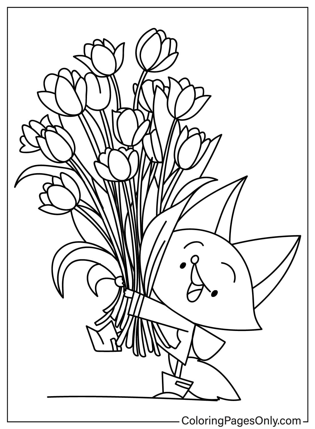 Página para colorir de buquê de flores fofo de buquê de flores
