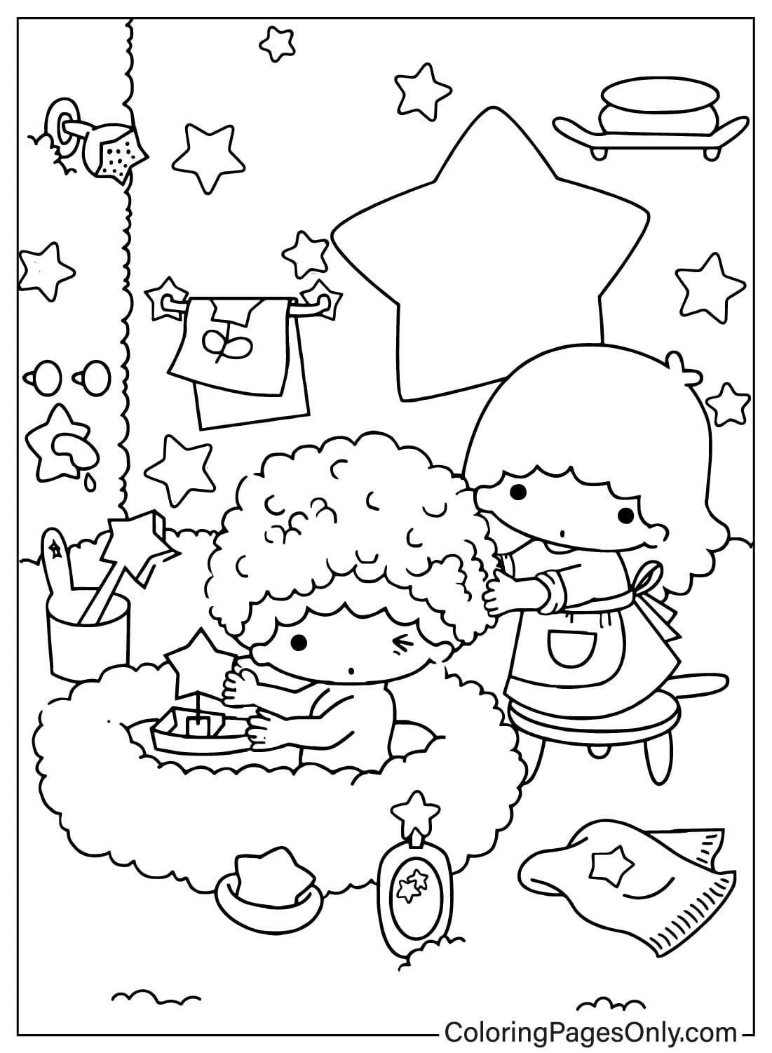 Simpatica pagina da colorare di Lala e Kiki di Little Twin Stars