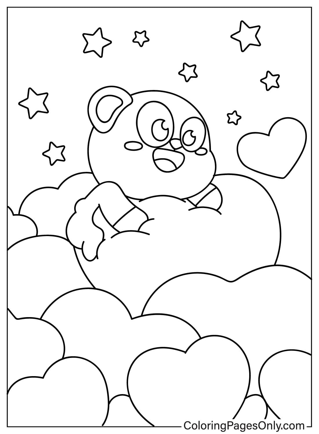 Página para colorear de lindo oso de peluche y corazón