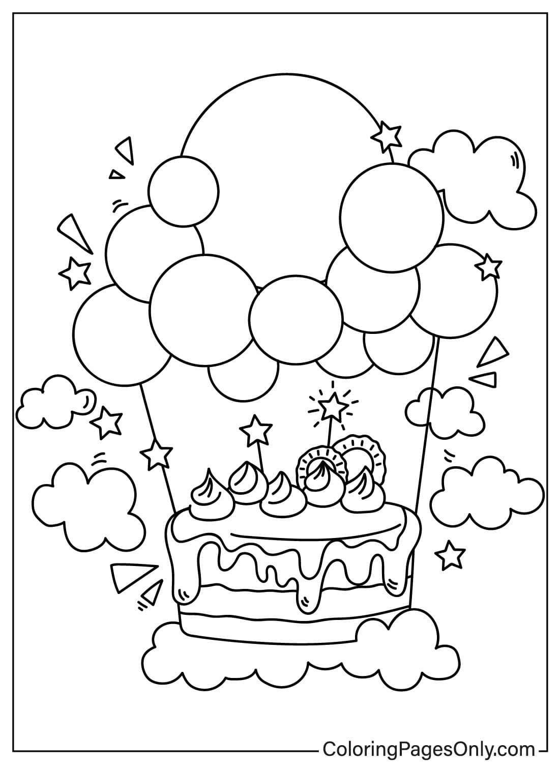 Рисунок раскраски торта ко дню рождения из торта ко дню рождения