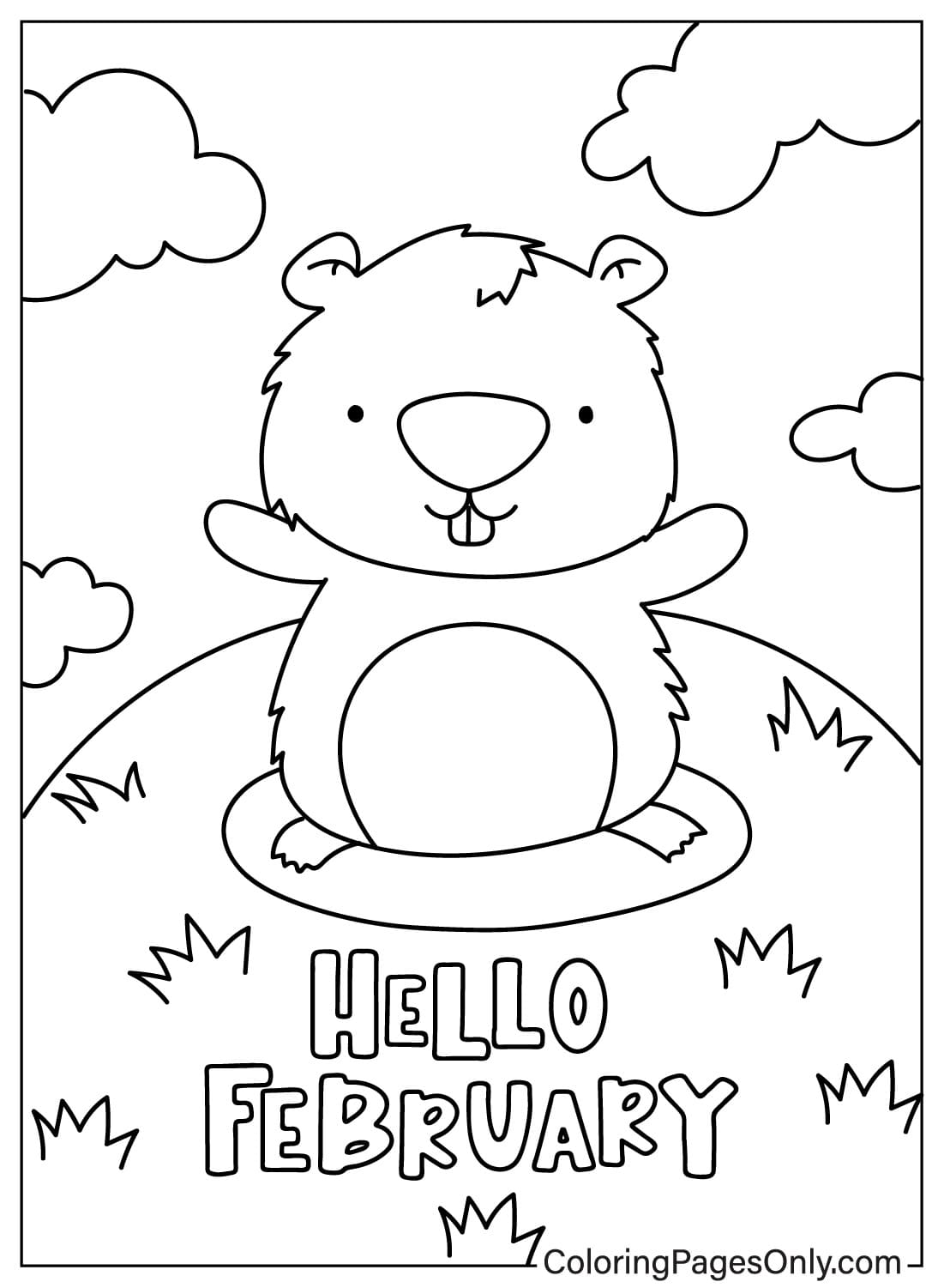 February Groundhog Day Coloring Page from February 2024