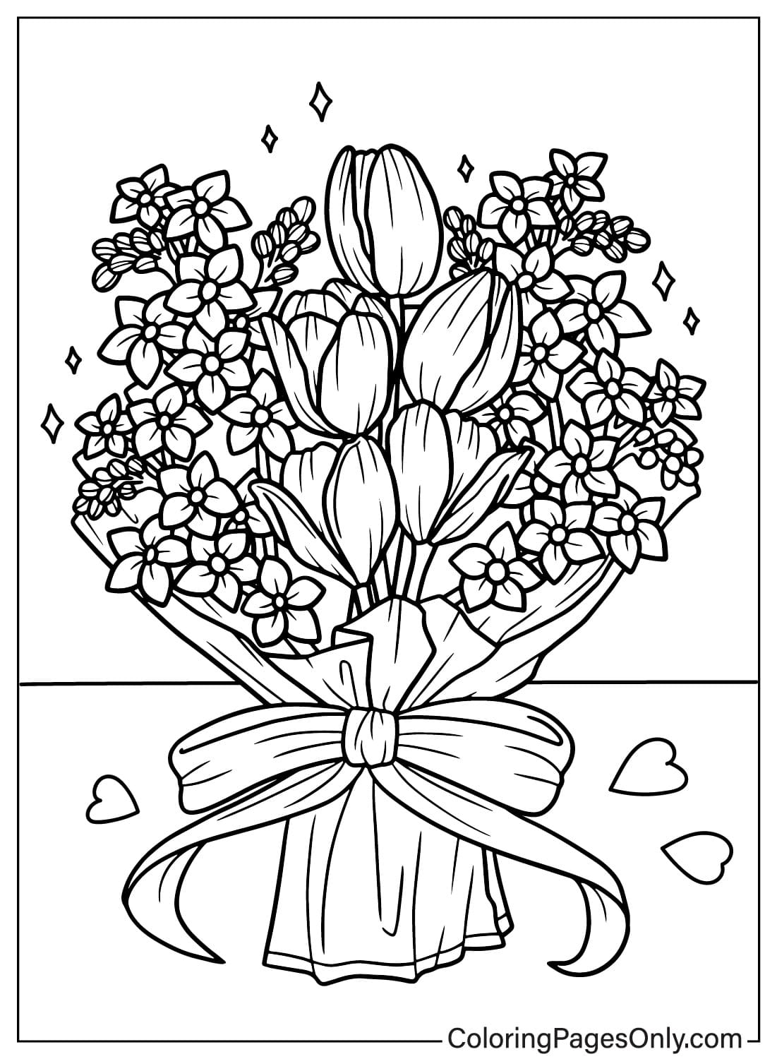 Página para colorir de buquê de flores JPG de Bouquet de flores
