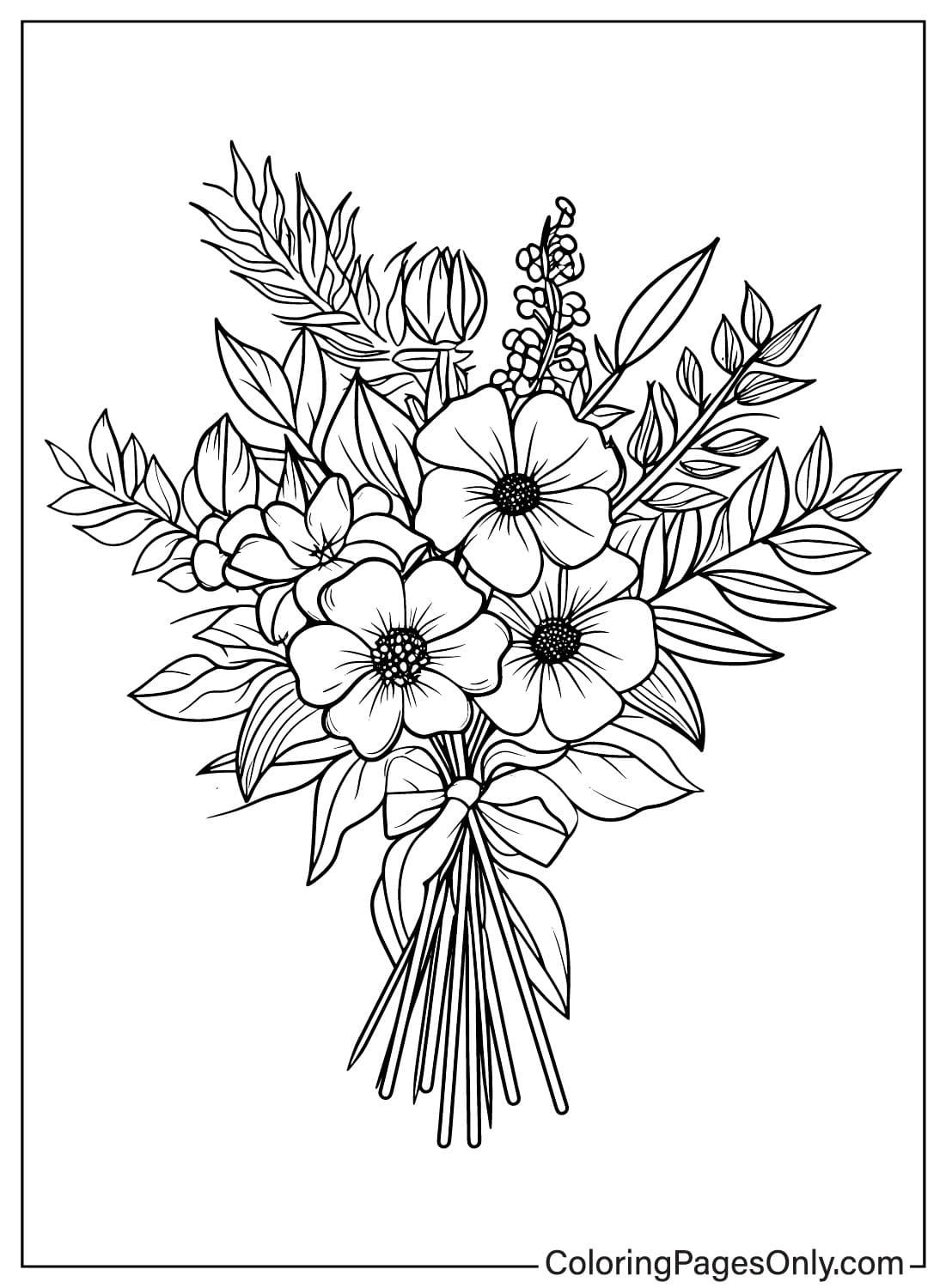 Flower Bouquet Coloring Sheet for Kids from Flower Bouquet