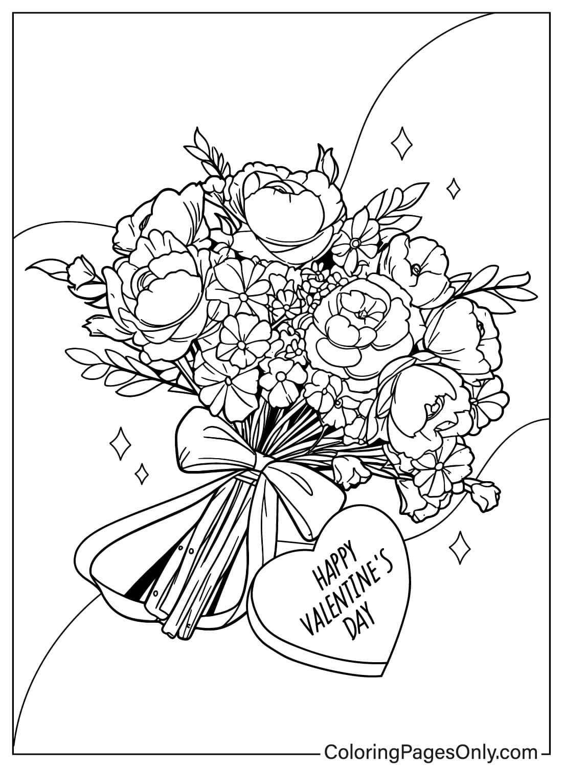Página para colorir de buquê de imagens de flores do buquê de flores