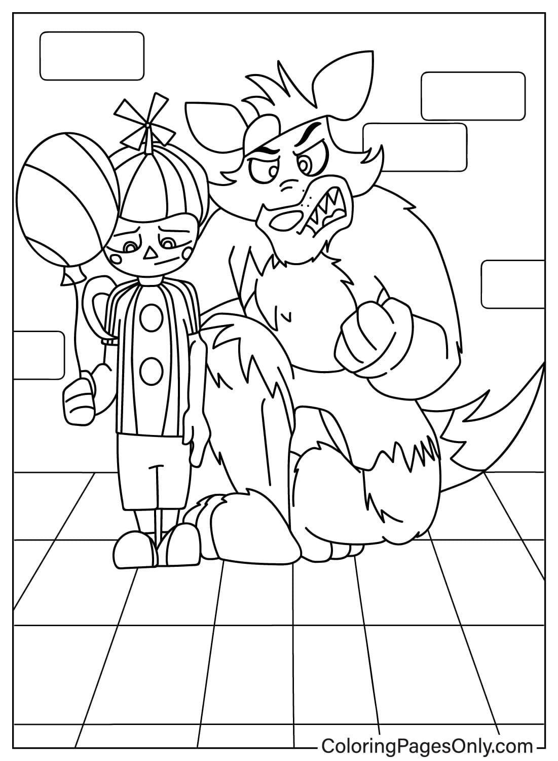 Foxy, Balloon Boy Coloring Page from Five Nights At Freddy's 2