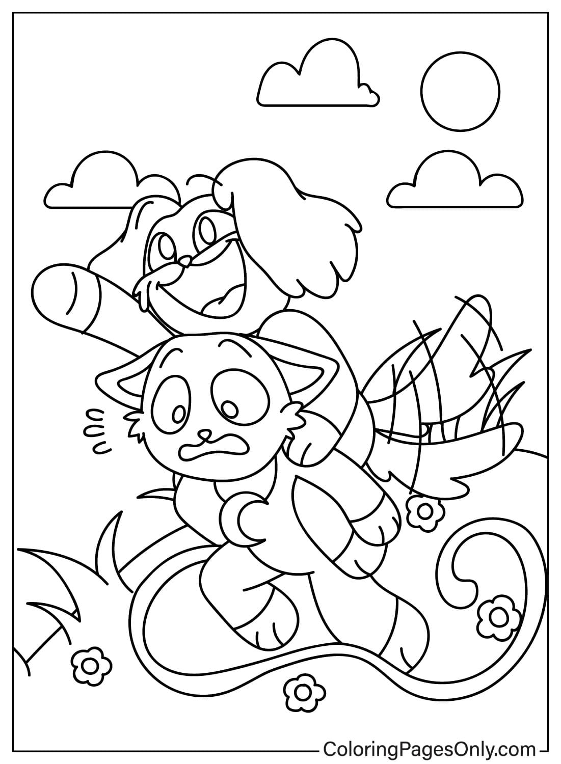 Página para colorir CatNap e DogDay grátis de Smiling Critters