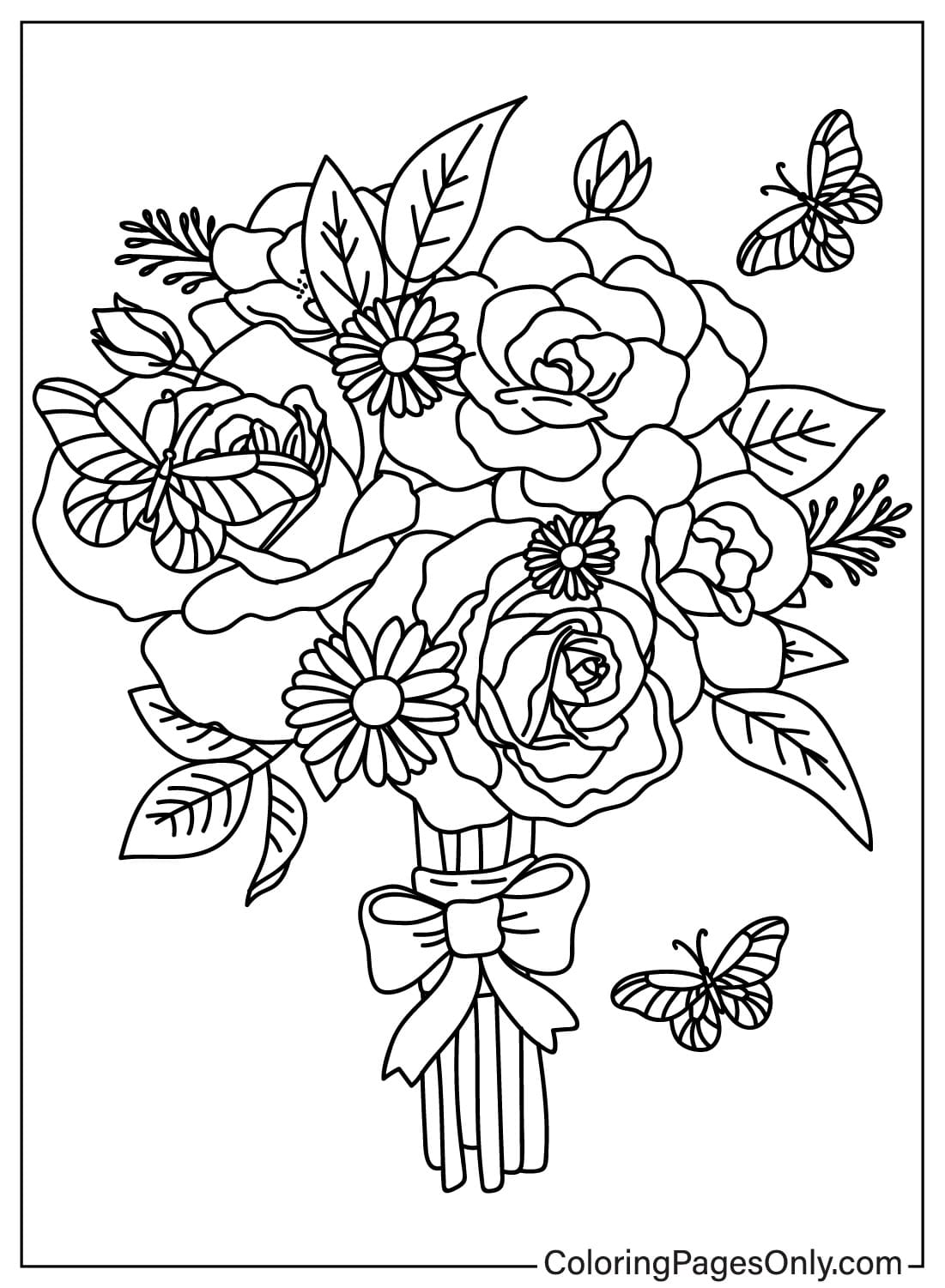 Página para colorir de buquê de flores grátis em Flower Bouquet