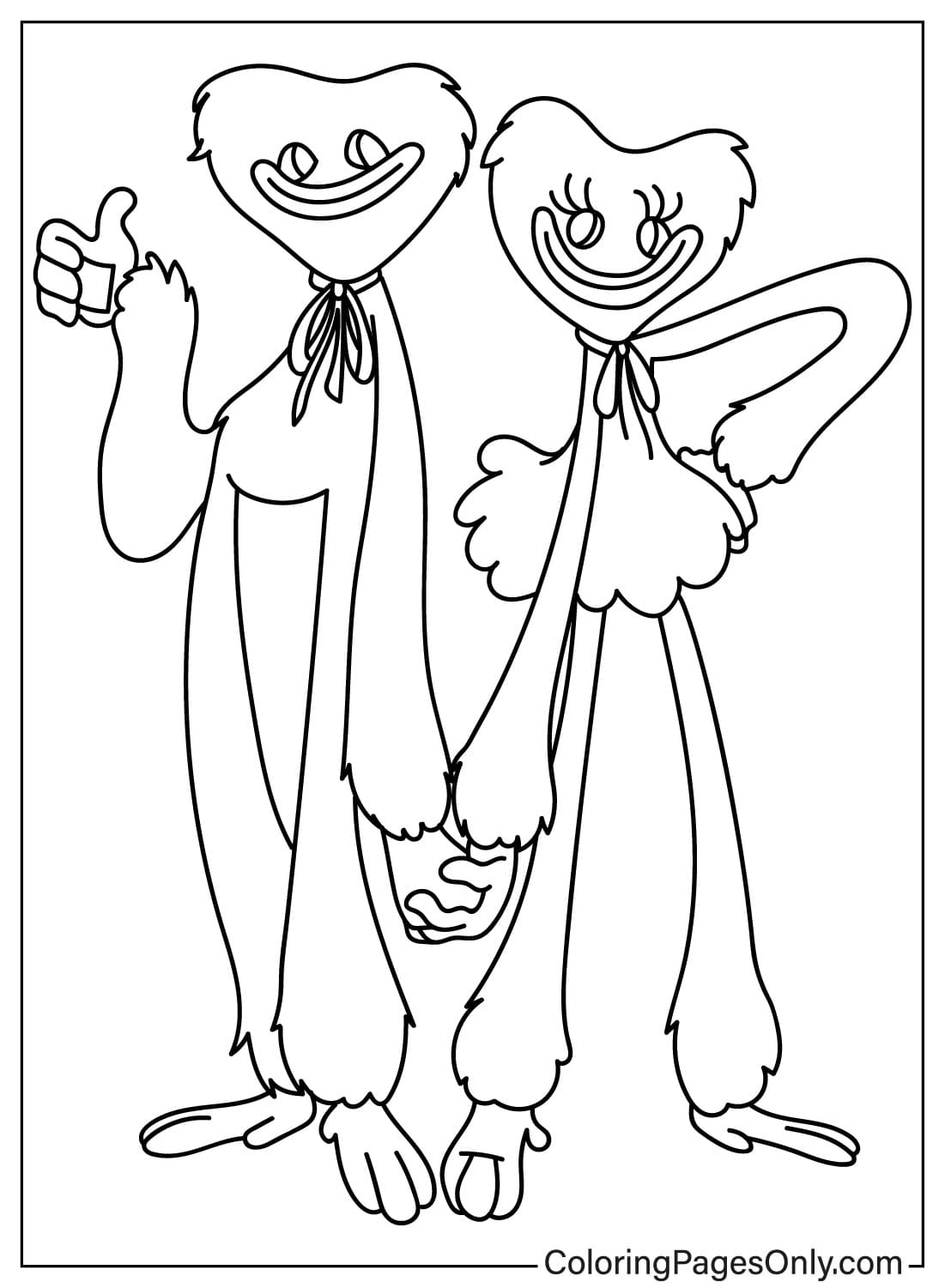 Página para colorear gratis de Huggy Wuggy y Kissy Missy de Poppy Playtime